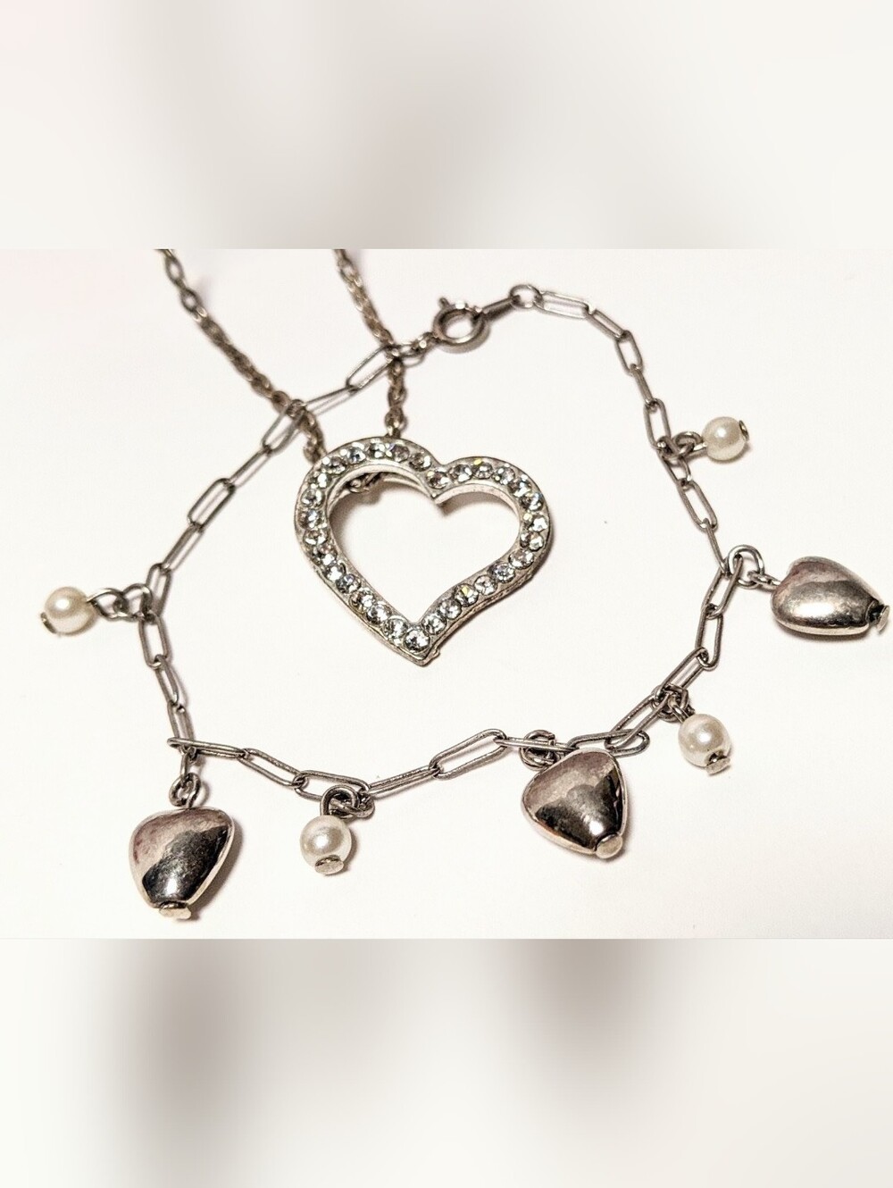 Vtg silver tone Krn bracelet & diamond heart necklace
